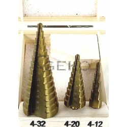 Wiertła stożkowe stopniowe tytanowe HSS 4-32mm, 4-20mm, 4-12mm