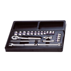 ZESTAW NASADEK 3/8" 23cz. KRÓTKIE 6-kąt. 6 - 22mm Z AKCESORIAMI, WKŁAD DO WÓZKA
