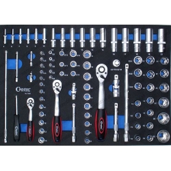 Klucze nasadowe z akcesoriami 1/4", 3/8", 1/2" 85cz. z wkładem do wózka Condor