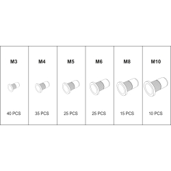Zestaw aluminiowych nitonakrętek M3-M10