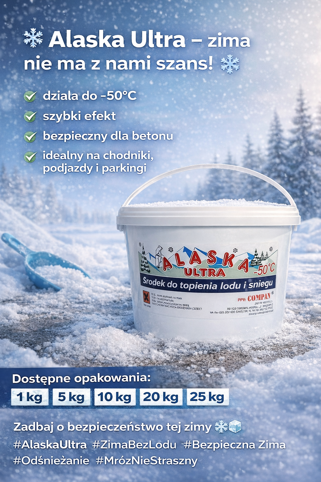Alaska Ultra – chlorek wapnia do topienia lodu i śniegu