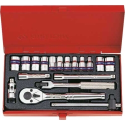 Komplet nasadek 1/4'' 18cz. krótkie 12/8-kąt. 4-12mm z akcesoriami
