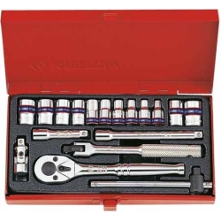 Komplet nasadek 1/4'' 18cz. krótkie 6/8-kąt. 4-12mm z akcesoriami