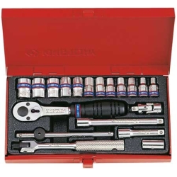 Komplet nasadek 1/4'' 19cz. krótkie 6-kąt. 4-13mm z akcesoriami