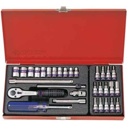 Komplet nasadek 1/4'' 31cz. krótkie 6-kąt. 4-13mm, T8-T30, HEX 3-10mm z akcesoriami