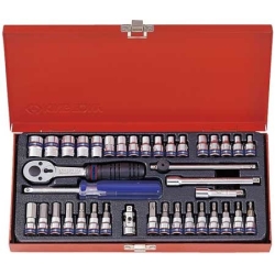 Komplet nasadek 1/4'' 39cz. krótkie 6-kąt. 4-13mm, T8-T40, HEX 3-10mm, E4-E8 z akcesoriami