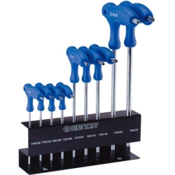 Komplet imbusów z uchwytem L 9szt. TORX / TORX z otworem T10 - T50 na stojaku