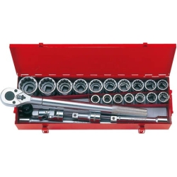 Komplet nasadek 3/4'' 23cz. krótkie 12-kąt. CALOWE 7/8'' - 2'' z akcesoriami