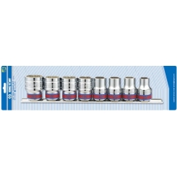 ZESTAW NASADEK 1/2'' 8cz. KRÓTKIE 12-kąt. CALOWE 3/8'' - 7/8'', CHROM, SZYNA, BLISTER