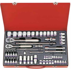 Komplet nasadek 1/4'' + 3/8'' + 1/2'' 62cz. krótkie 6-kąt. 4-32mm z akcesoriami