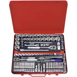ZESTAW NASADEK 1/4'' + 3/8'' + 1/2'' 135cz. 4 -32mm + CALOWE 5/32 - 1.1/4'' 6/12-kąt. CHROM + AKCESORIA, BOX
