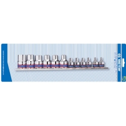 ZESTAW NASADEK 3/8'' + 1/2'' 12cz. E4 - E20, CHROM, SZYNA, BLISTER