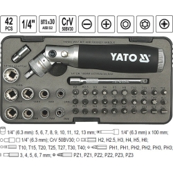 Wkrętak z grzchotką , bity komplet 1/4'' 42cz.