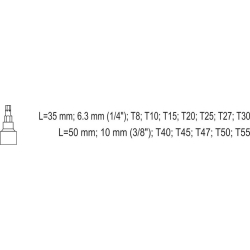 Zestaw kluczy trzpieniowych TORX security 1/4'' T8-T30 3/8'' T40-T55 12cz.