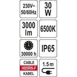 REFLEKTOR, NAŚWIETLACZ PRZENOŚNY SMD LED 30W 3000LM