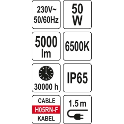 REFLEKTOR, NAŚWIETLACZ PRZENOŚNY SMD LED 50W 5000LM