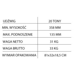 ROZPIERAK HYDRAULICZNY, 20 TON - ZESTAW