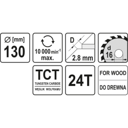 Piła tarczowa do drewna do szlifierki widia 130mm 16H 24T